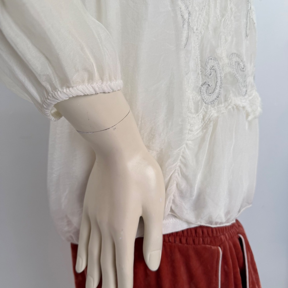 Vintage Handmade Silk Embroidered Blouse | Sheer Boho Ballet Wrap Aesthetic S - Picture 4 of 7